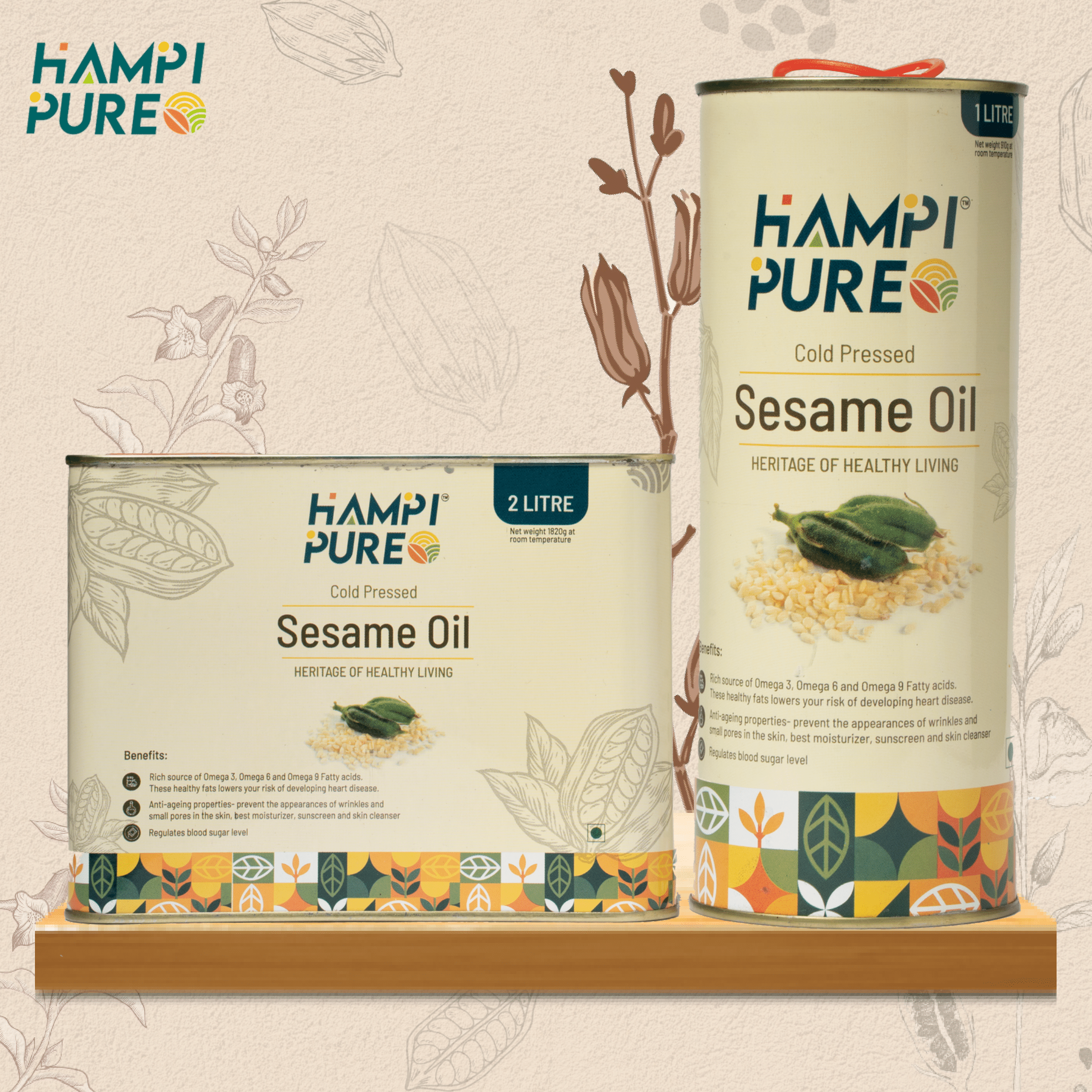 Hampi Pure Cold Pressed Sesame Oil - Unrefined, Nutrient-Rich, and Aromatic