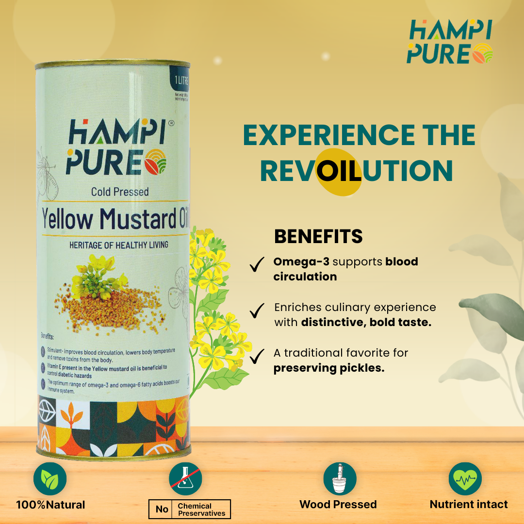 Hampi Pure Cold Pressed Yellow Mustard Oil - Pure and Unrefined for Health and Flavor