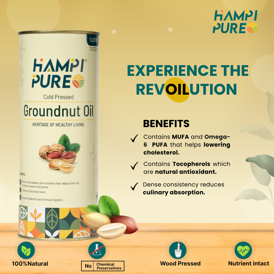 Hampi Pure Premium Cold Pressed Groundnut Oil - 100% Pure, Unrefined, and All-Natural