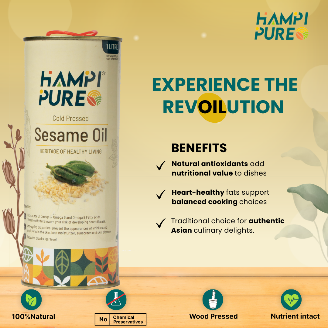 Hampi Pure Cold Pressed Sesame Oil - Unrefined, Nutrient-Rich, and Aromatic