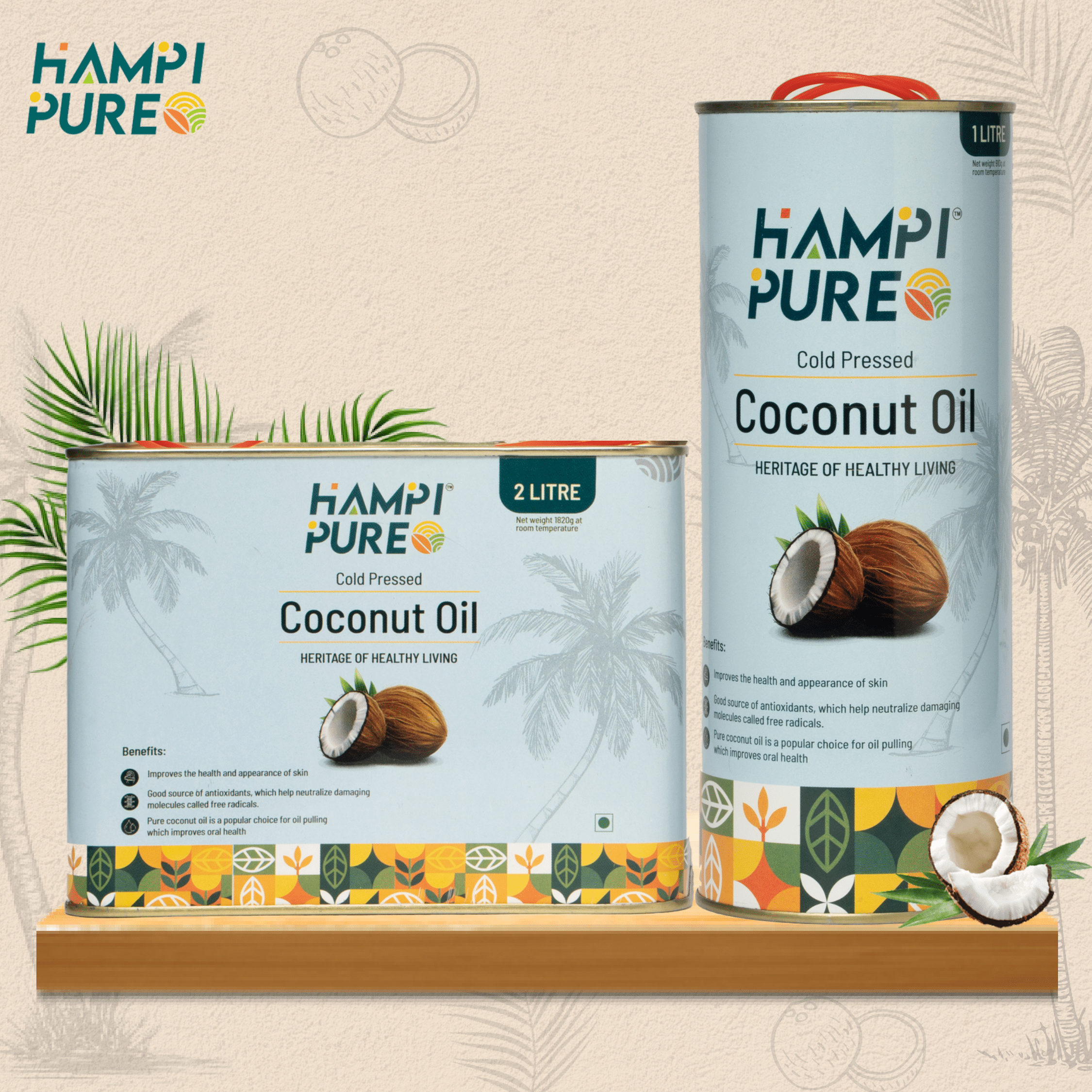 Hampi Pure Cold Pressed Coconut Oil - From Dry Coconut, 100% Natural