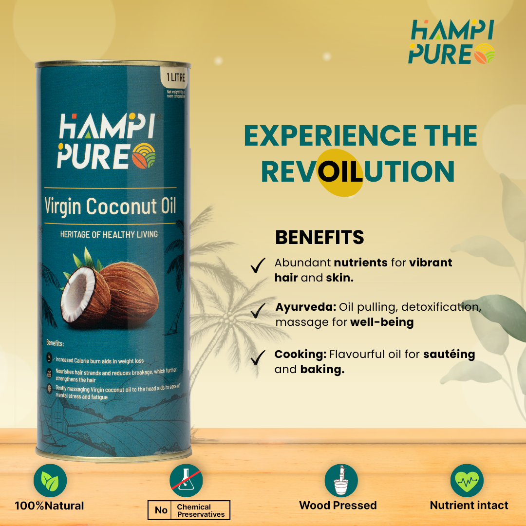 Hampi Pure Extra Virgin Cold Pressed Coconut Oil - 100% Pure and Natural