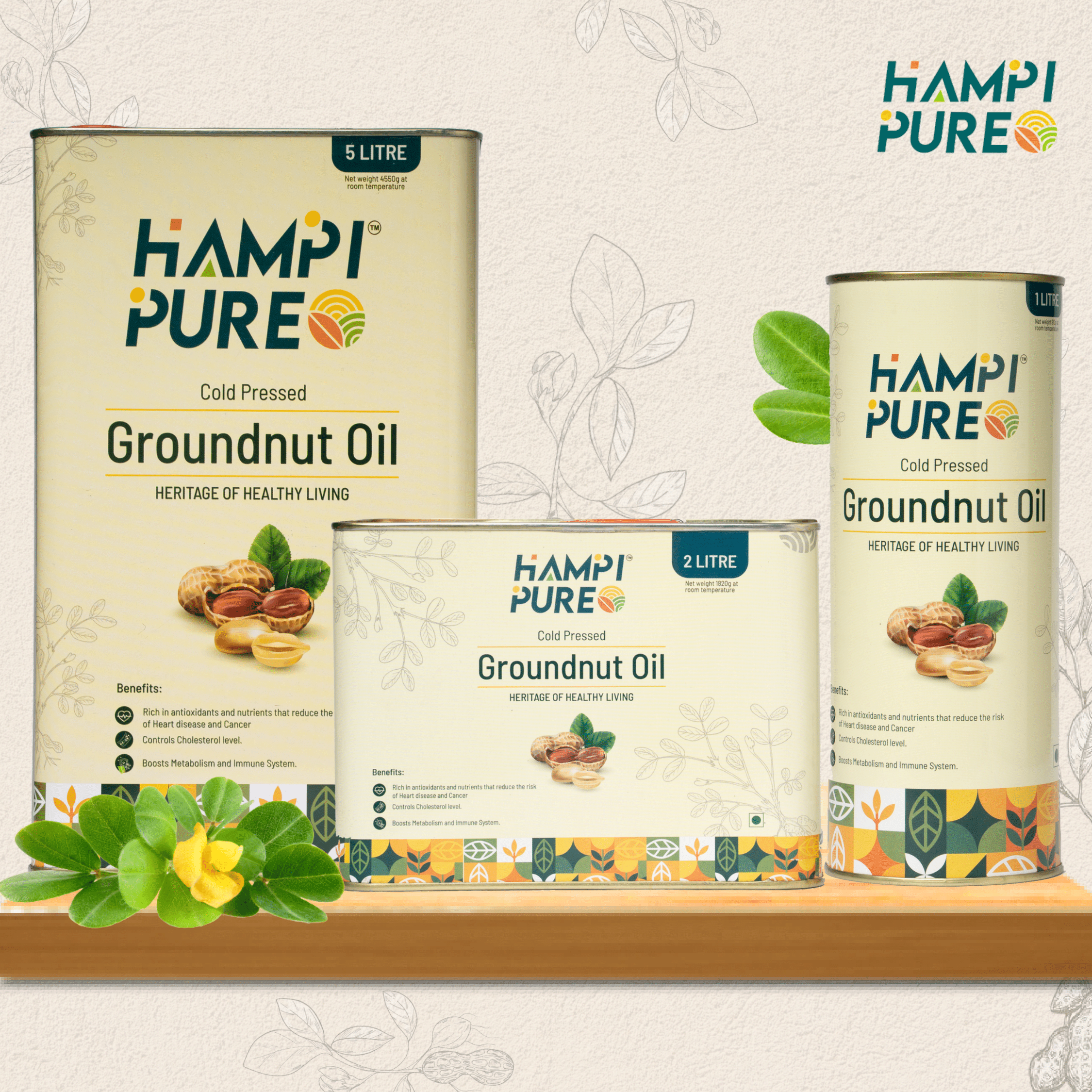 Hampi Pure Premium Cold Pressed Groundnut Oil - 100% Pure, Unrefined, and All-Natural
