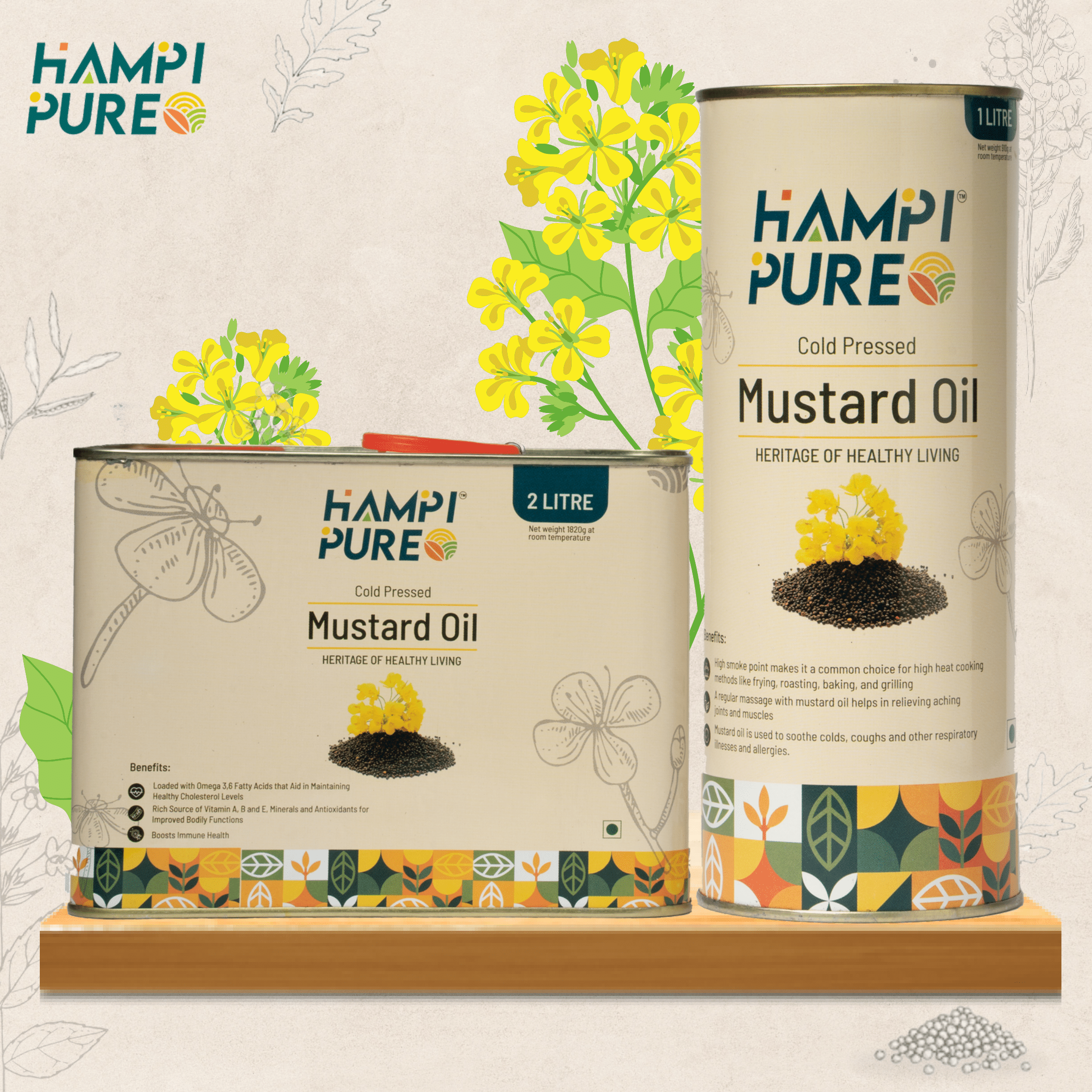 Hampi Pure Cold Pressed Mustard Oil - Pure and Unrefined for Health and Flavor
